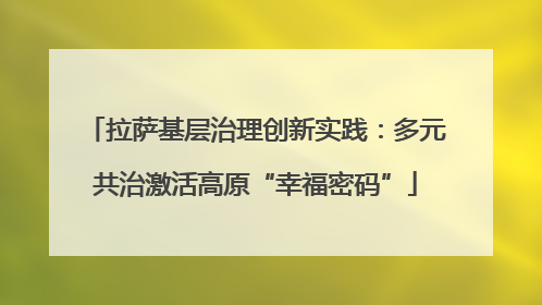 拉萨基层治理创新实践：多元共治激活高原“幸福密码”