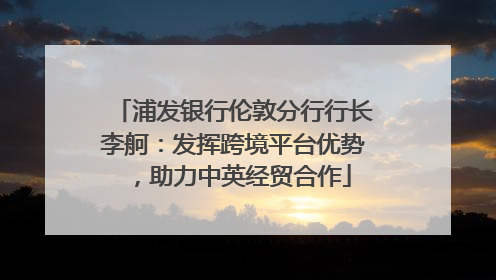 浦发银行伦敦分行行长李舸：发挥跨境平台优势，助力中英经贸合作
